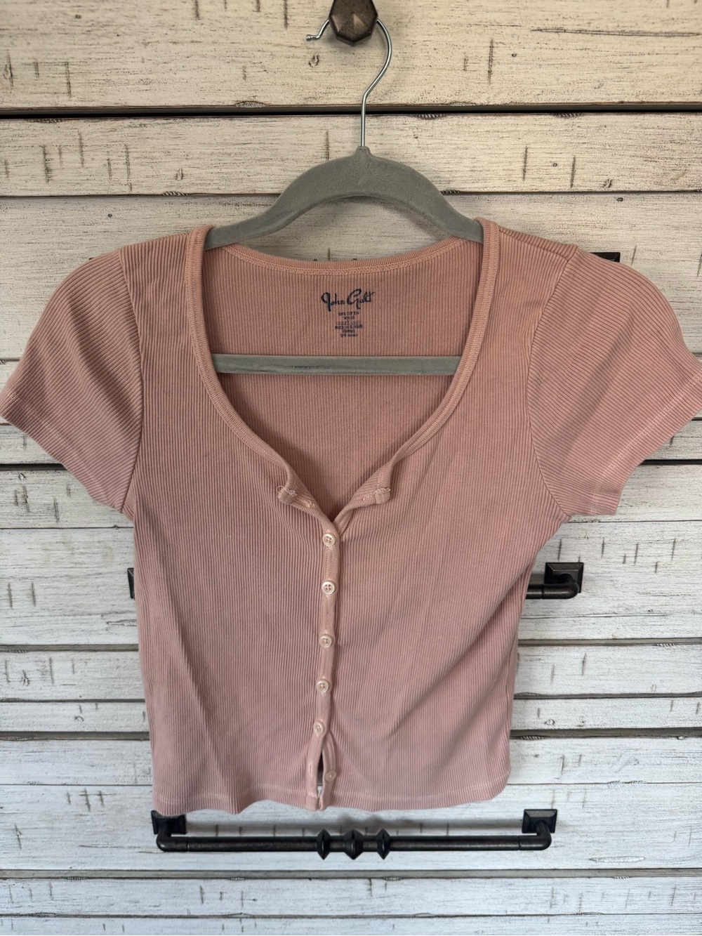 Brandy Melville Pink Ribbed Button-Front Crop Top